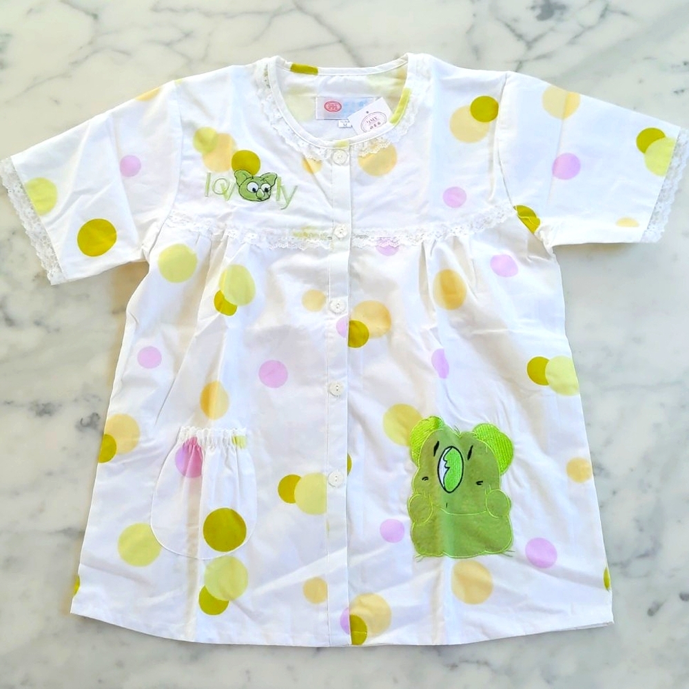 NWT. 100% Cotton Multicolor Polka Dots and Embroidery Pajama Set.